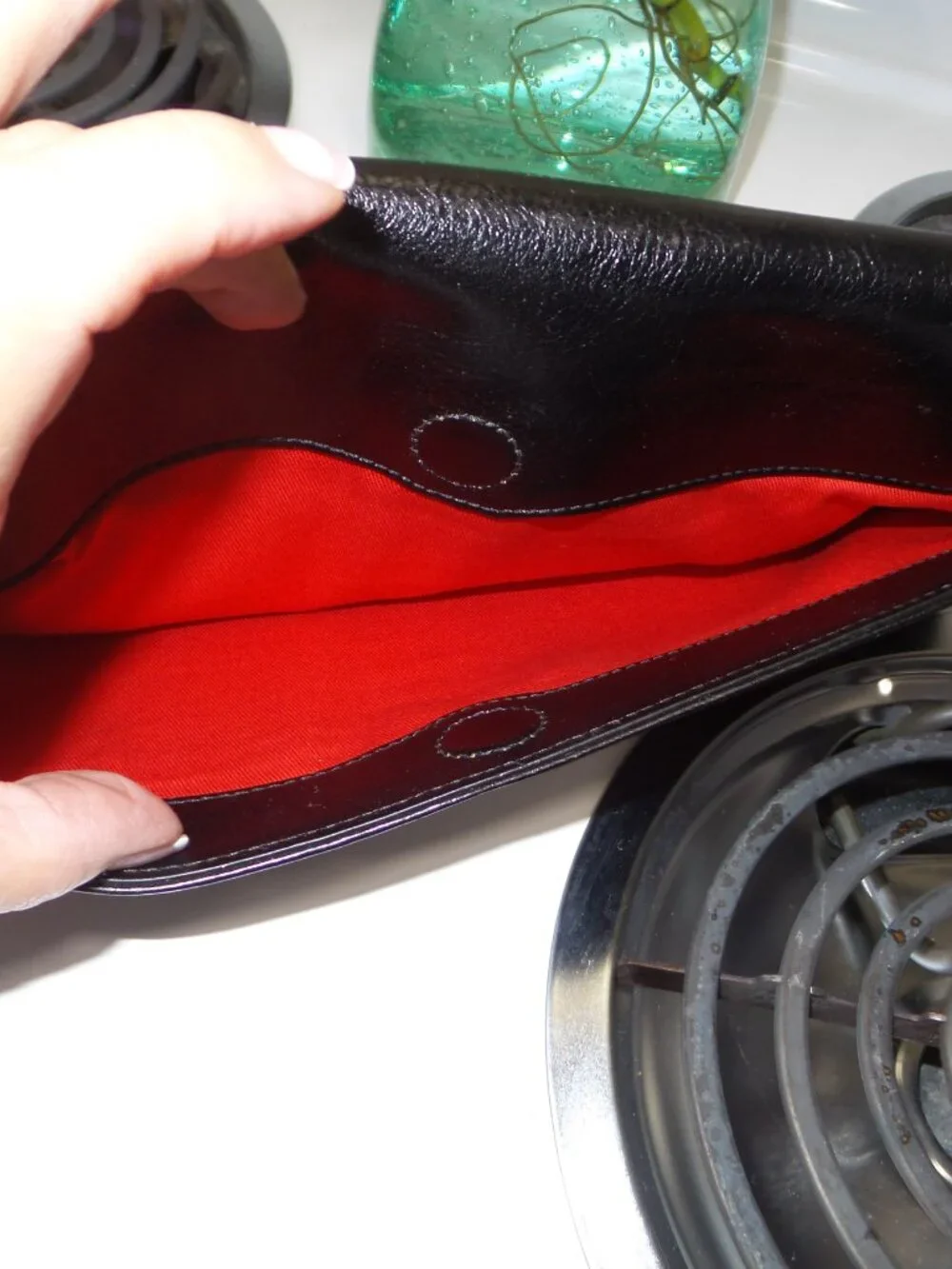 Vintage HOBO International Black Leather Envelope Clutch Red Interior